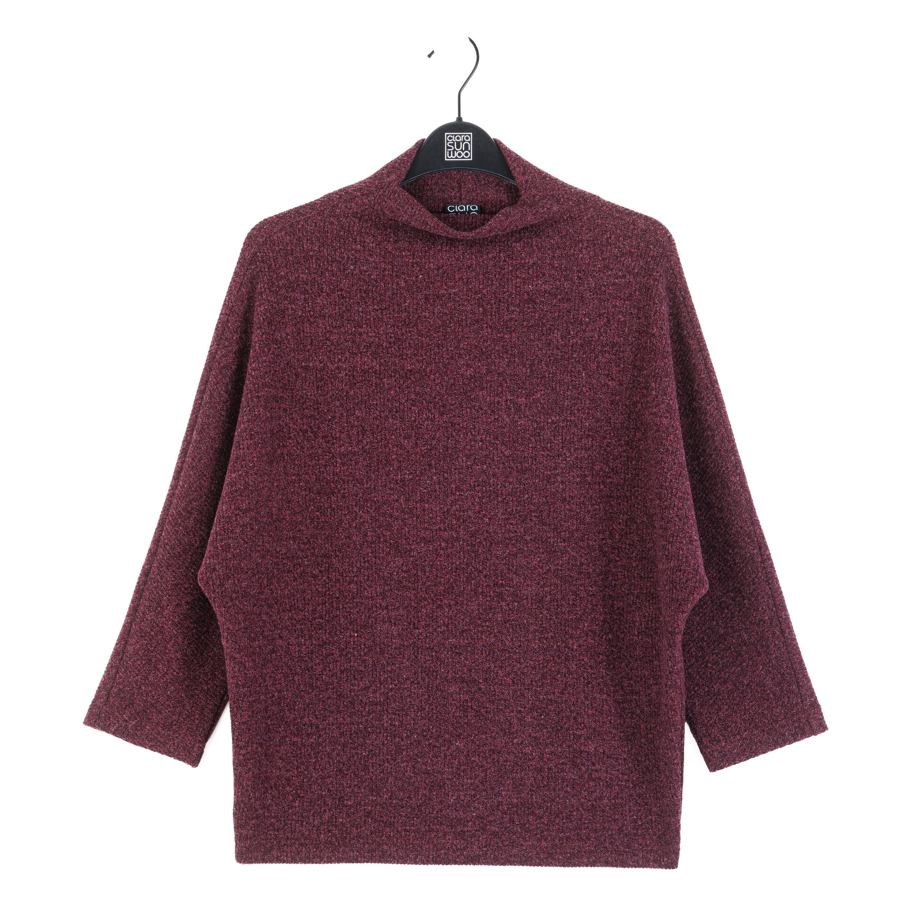 Plush Ribbed - Funnel Neck Sweater - Plum