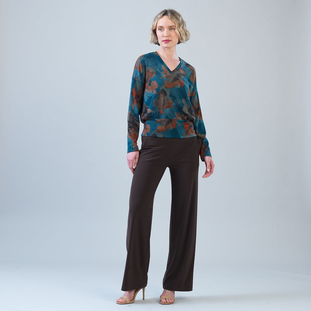Lightweight Cozy - V-Neck Blouson Sweater - Autumn Foliage
