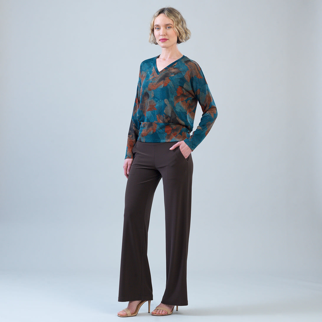 Lightweight Cozy - V-Neck Blouson Sweater - Autumn Foliage