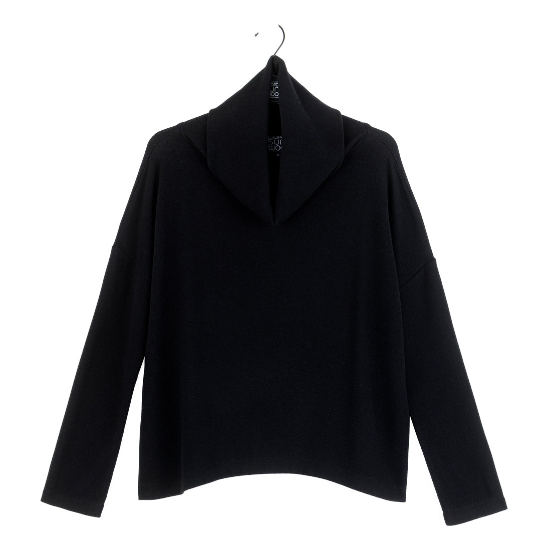 Lounge Knit - Tipped Hem Sweater - Black