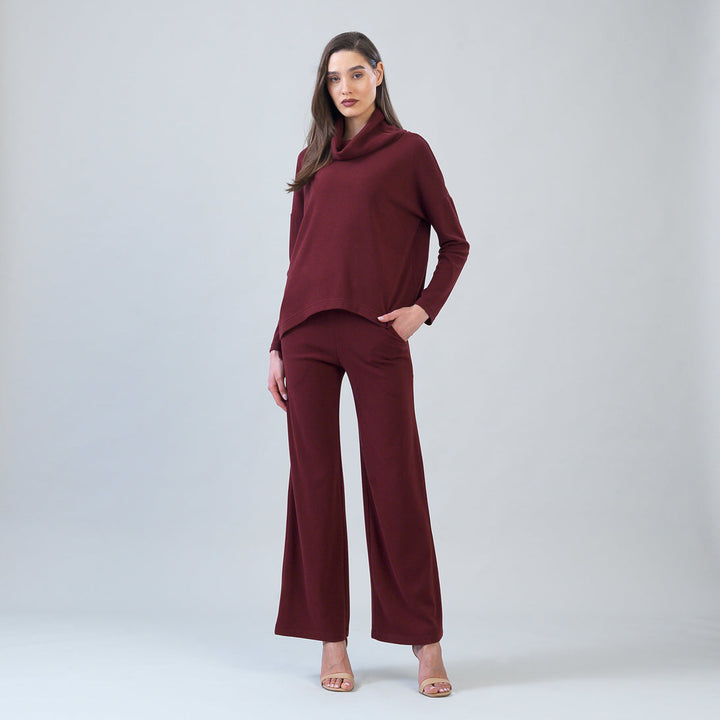 Lounge Knit - Wide Leg Pocket Pant - Burgundy