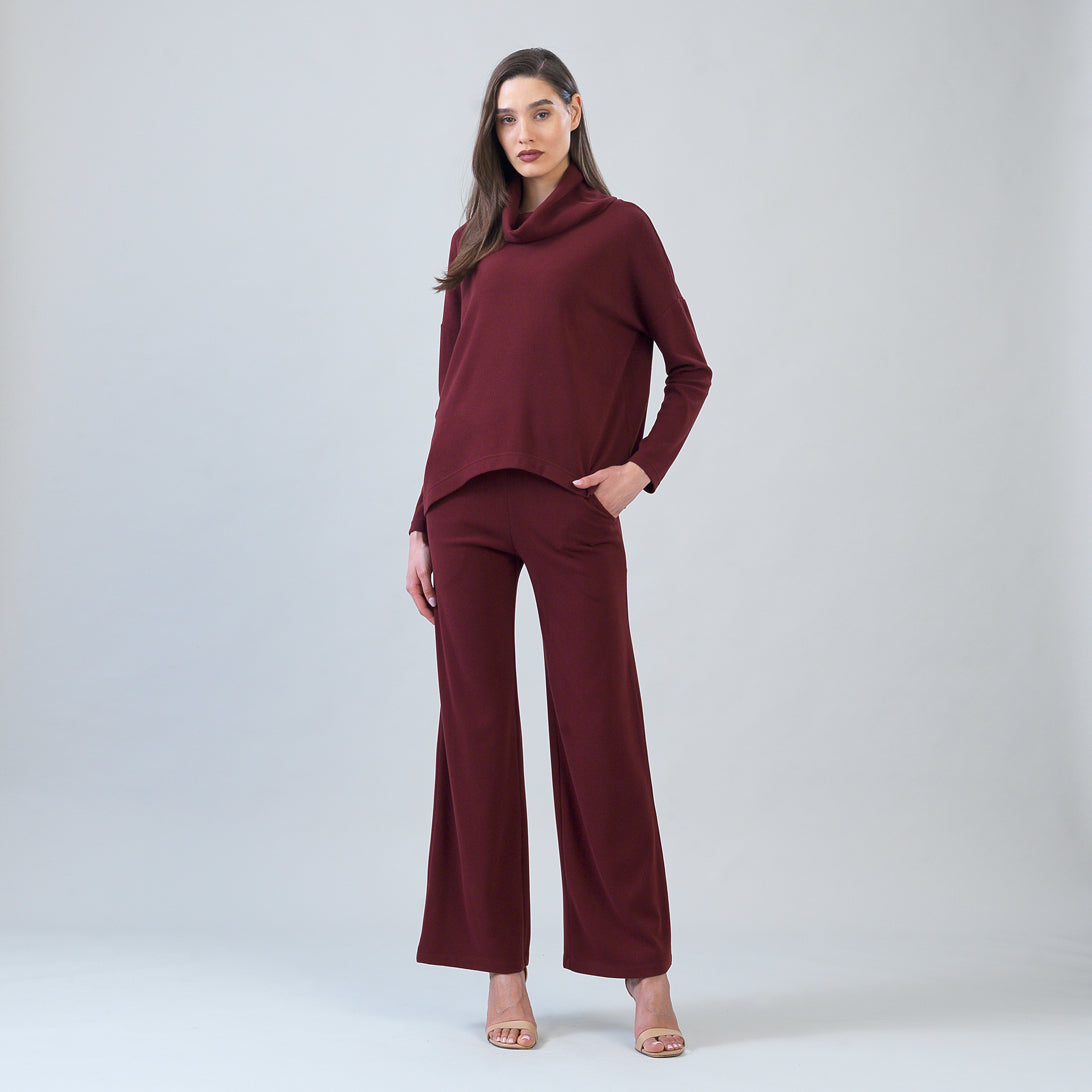 Lounge Knit - Tipped Hem Sweater - Burgundy