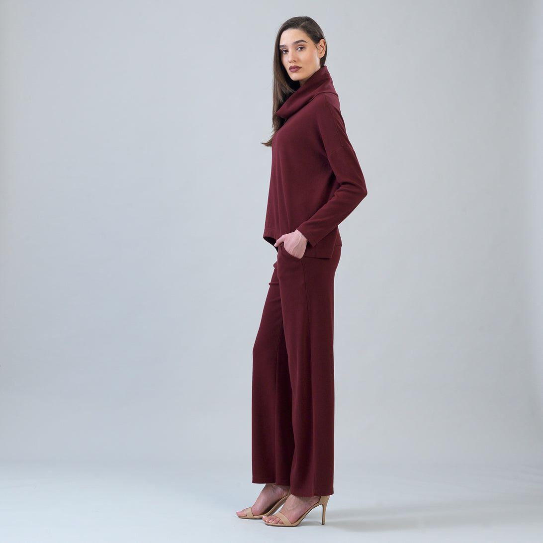Lounge Knit - Tipped Hem Sweater - Burgundy