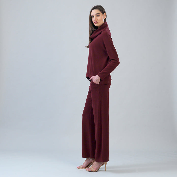 Lounge Knit - Tipped Hem Sweater - Burgundy