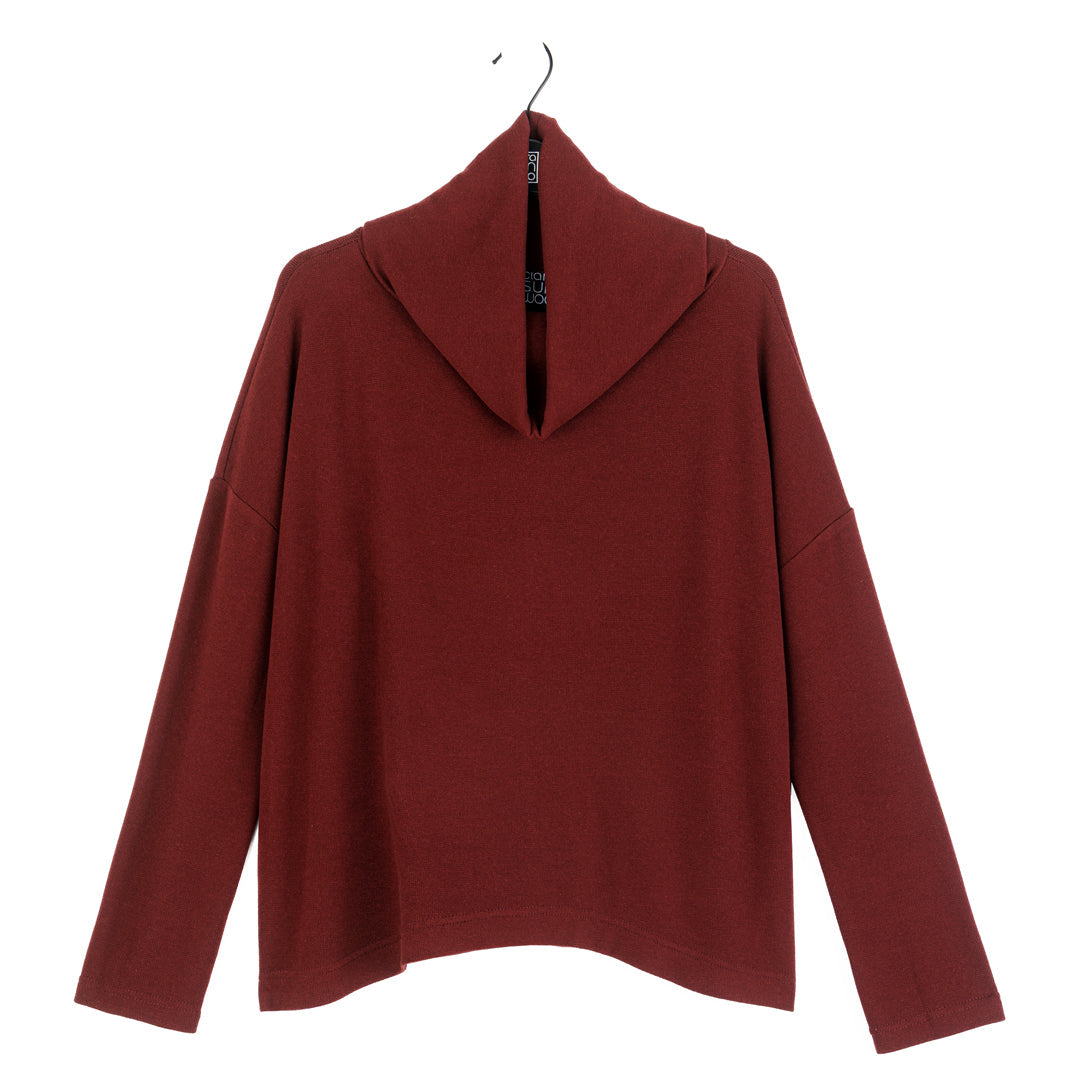 Lounge Knit - Tipped Hem Sweater - Burgundy