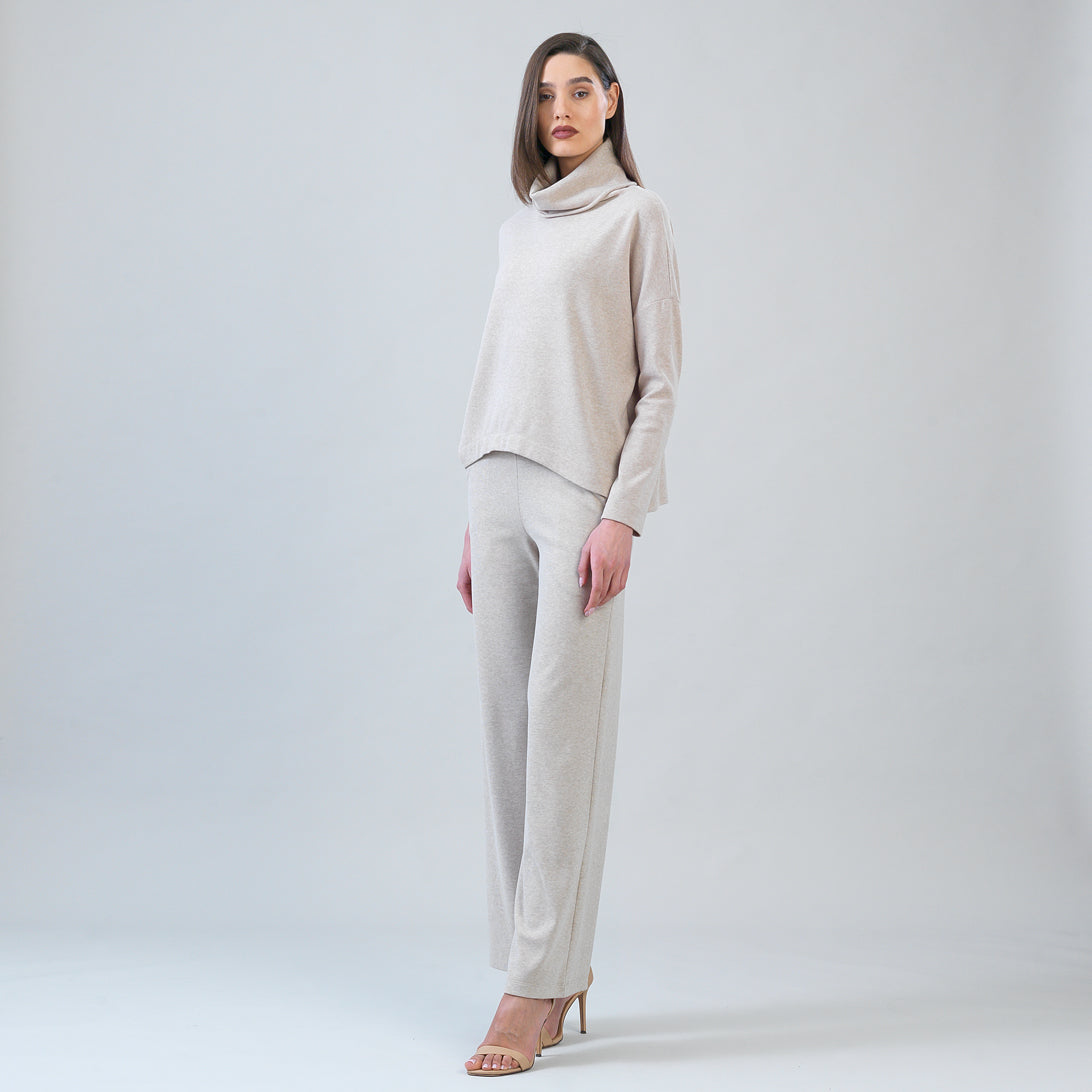 Lounge Knit - Tipped Hem Sweater - Natural