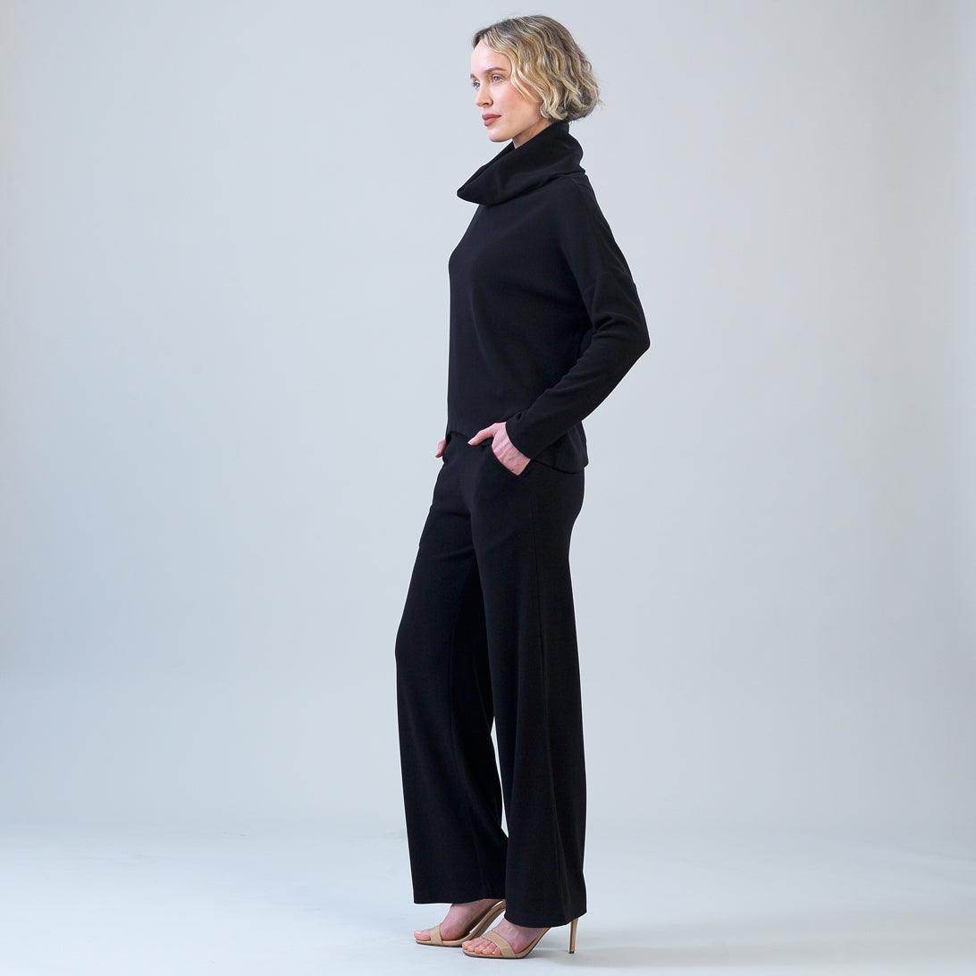 Lounge Knit - Wide Leg Pocket Pant - Black