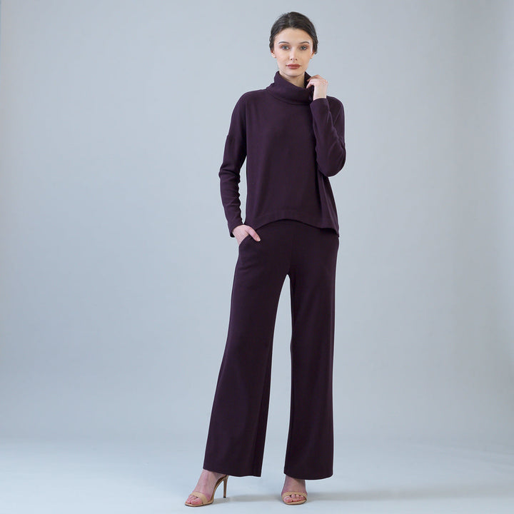 Lounge Knit - Wide Leg Pocket Pant - Eggplant