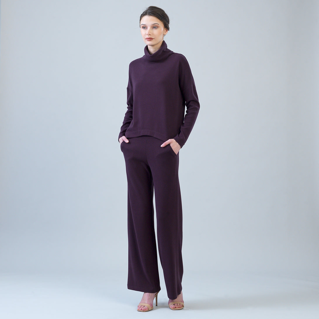 Lounge Knit - Tipped Hem Sweater - Eggplant