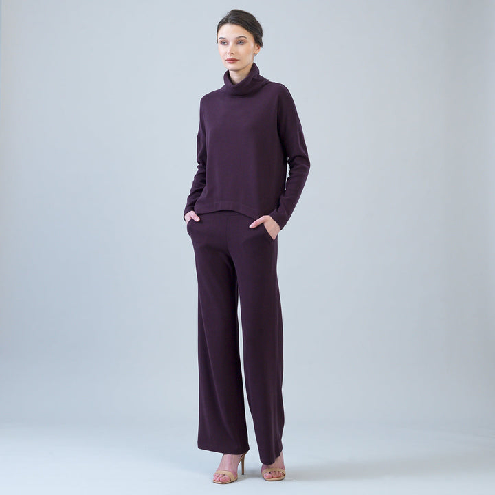 Lounge Knit - Tipped Hem Sweater - Eggplant