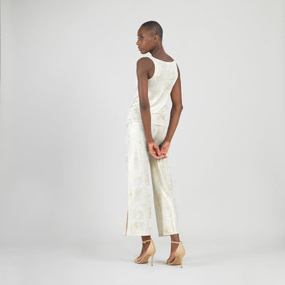 Foil Sheen - Cowl Neck Draped Tank - Champagne