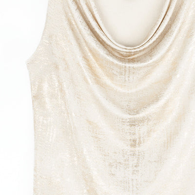 Foil Sheen - Cowl Neck Draped Tank - Champagne
