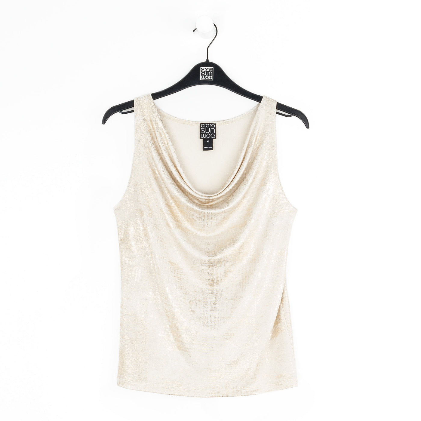 Foil Sheen - Cowl Neck Draped Tank - Champagne