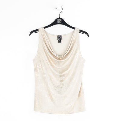 Foil Sheen - Cowl Neck Draped Tank - Champagne