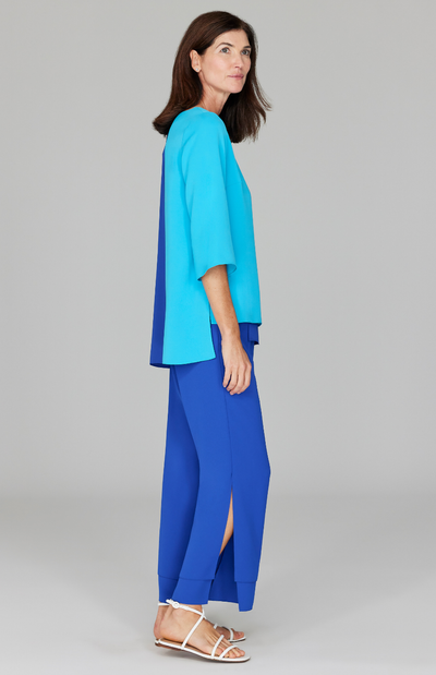 Color Block Lustrous Crepe Double Layer Tunic