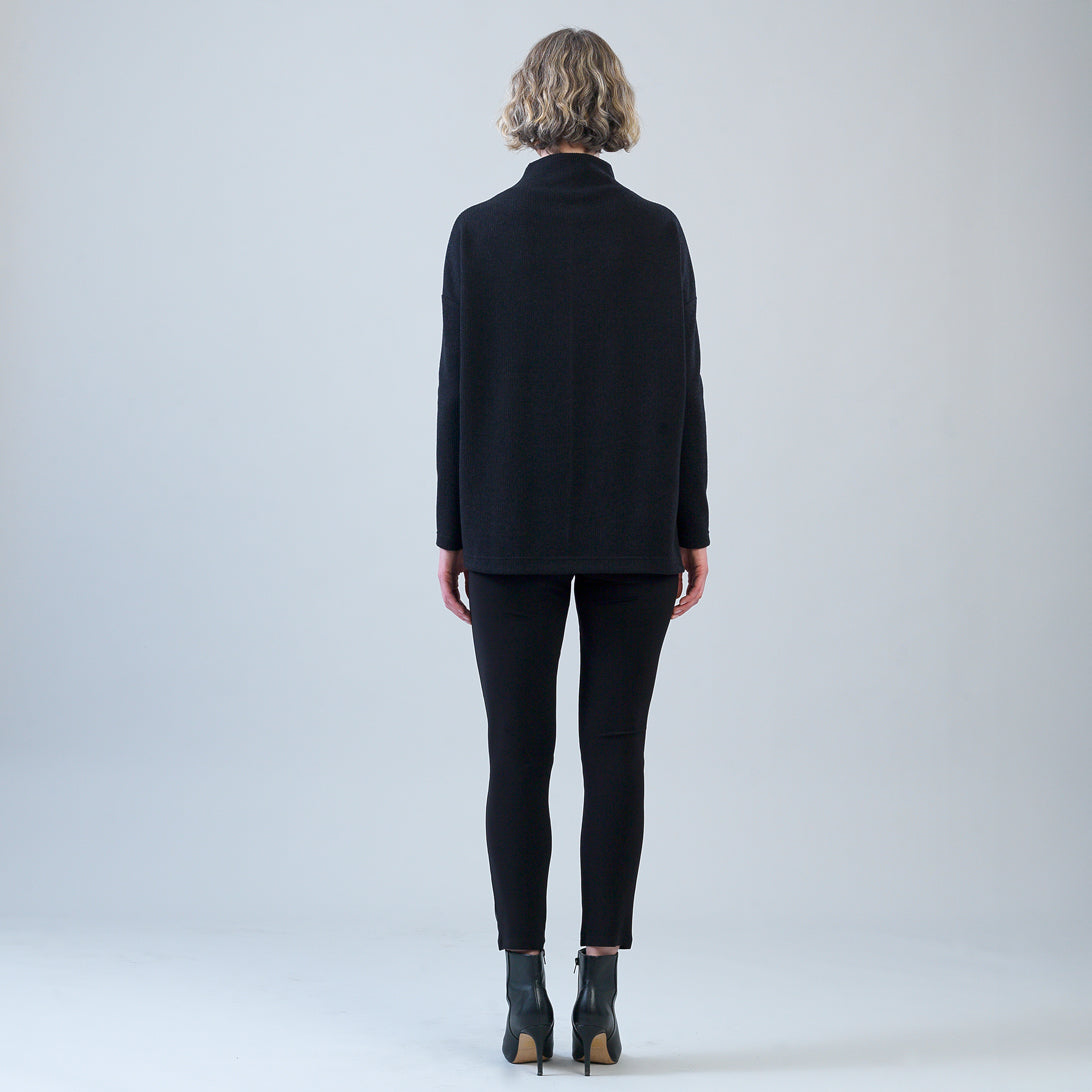 Plush Ribbed - Zipper Vent Tunic Sweater - Black
