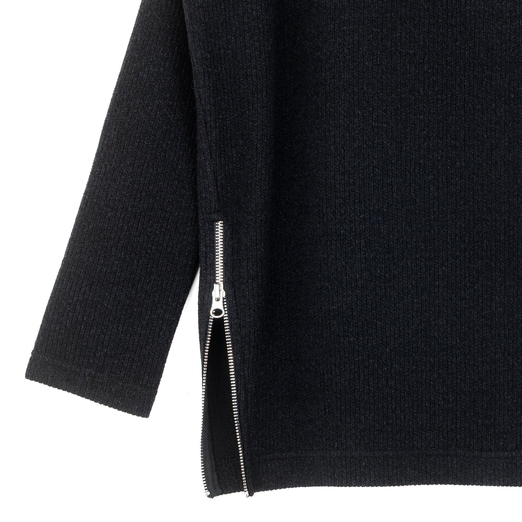 Plush Ribbed - Zipper Vent Tunic Sweater - Black