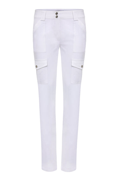 The Best Travel Cargo Pants. Flat Lay of the Kate Skinny Cargo Pant in White