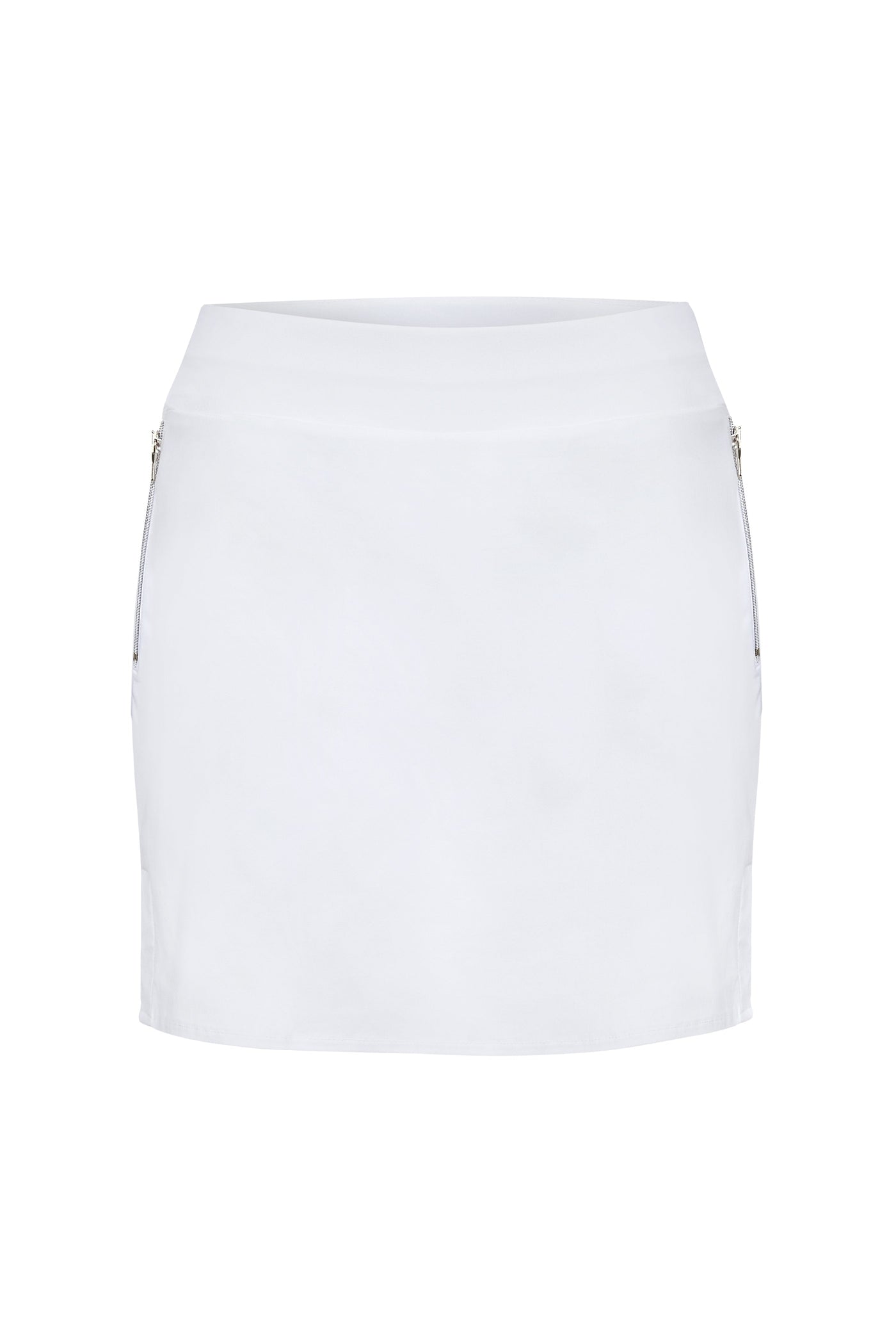 The Best Travel Skort. Flat Lay of a Suzzette Sport Luxe Skort in White.