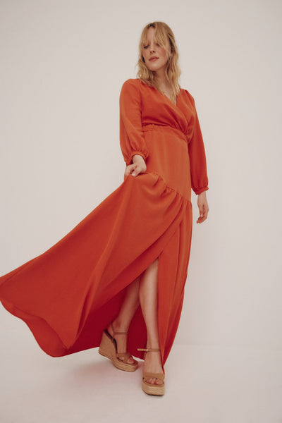 Long faux wrap dress