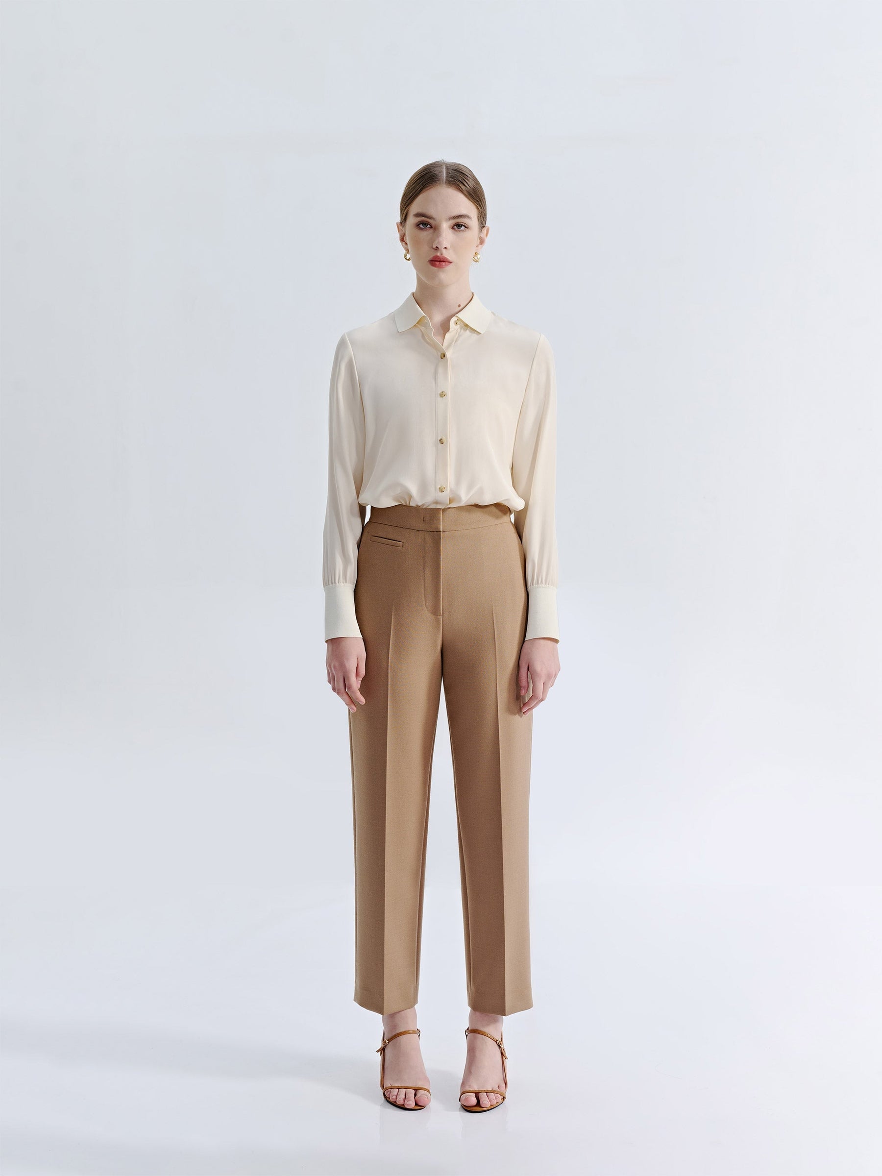 Silk Buttoned Down Blouse With Elastic Sleeve Detail