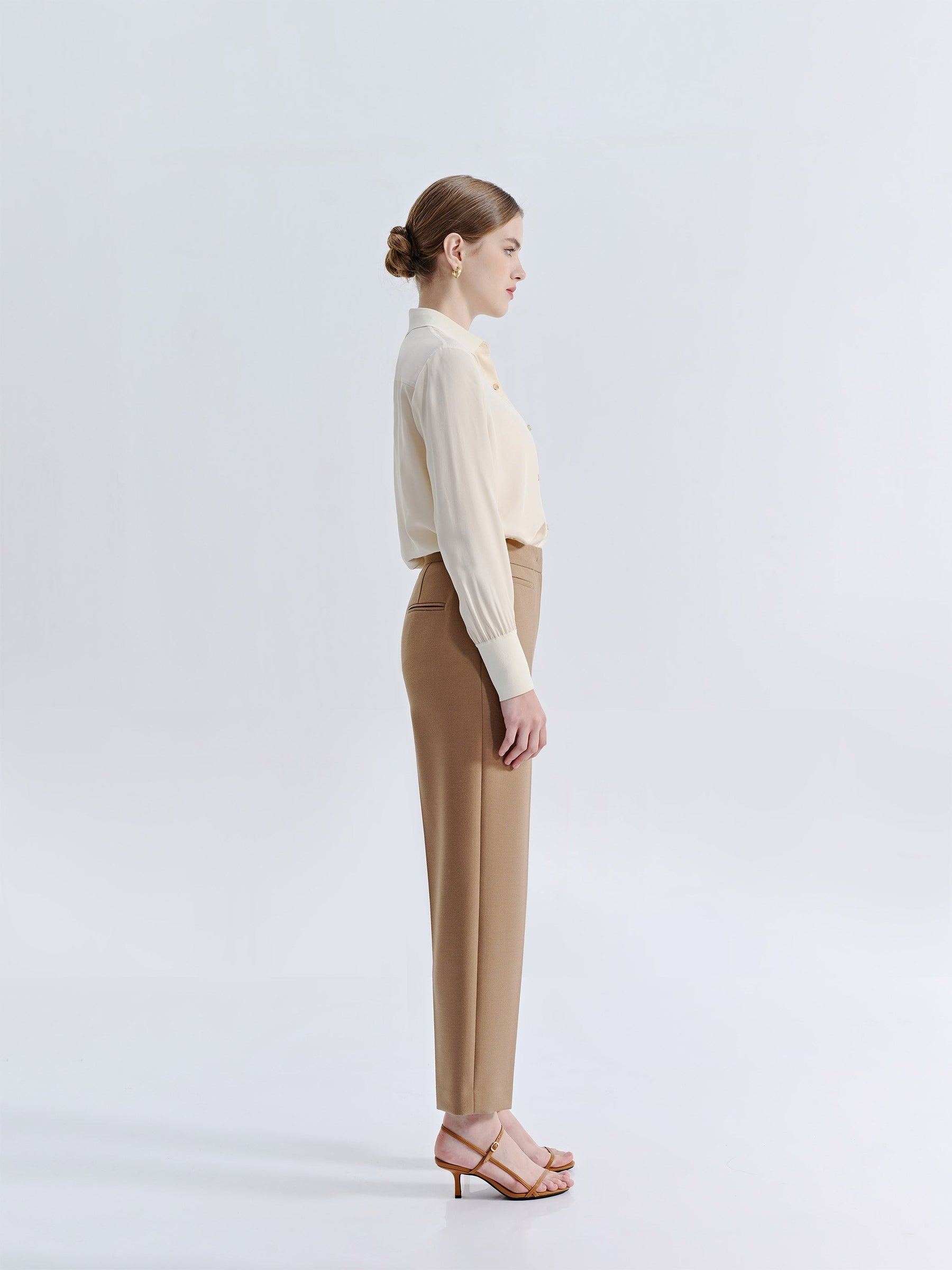 Silk Buttoned Down Blouse With Elastic Sleeve Detail