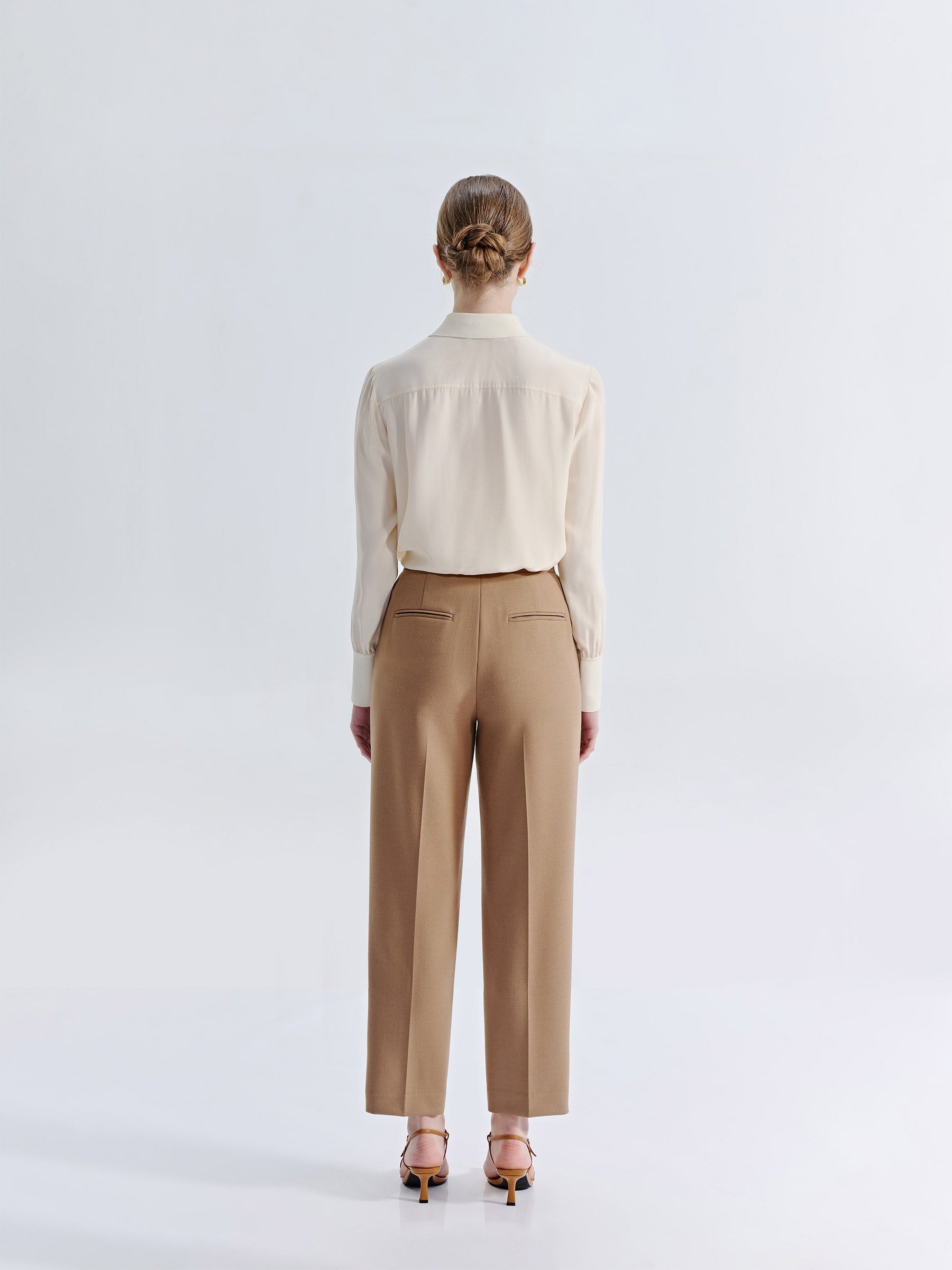 Silk Buttoned Down Blouse With Elastic Sleeve Detail