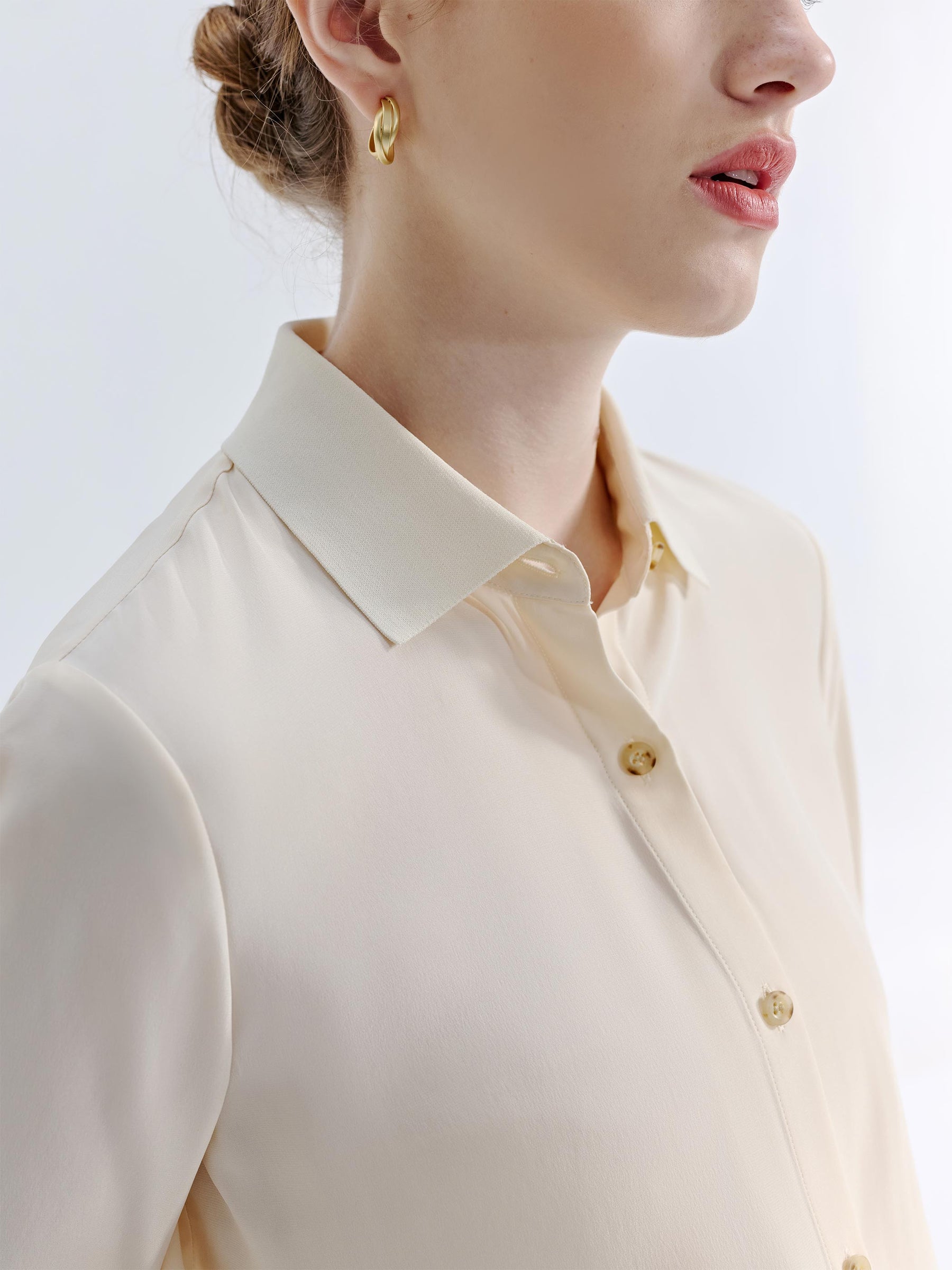 Silk Buttoned Down Blouse With Elastic Sleeve Detail