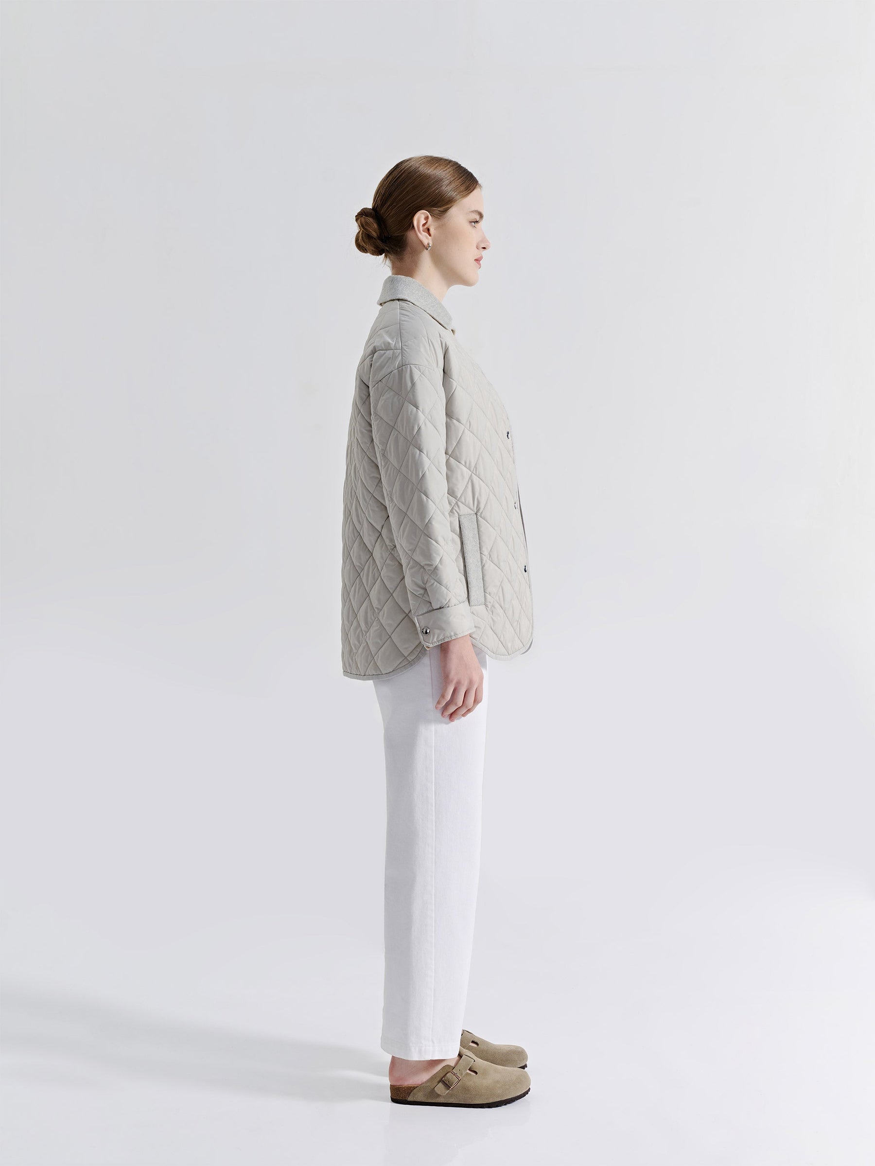 Quilted Long Sleeve Button Down Jacket