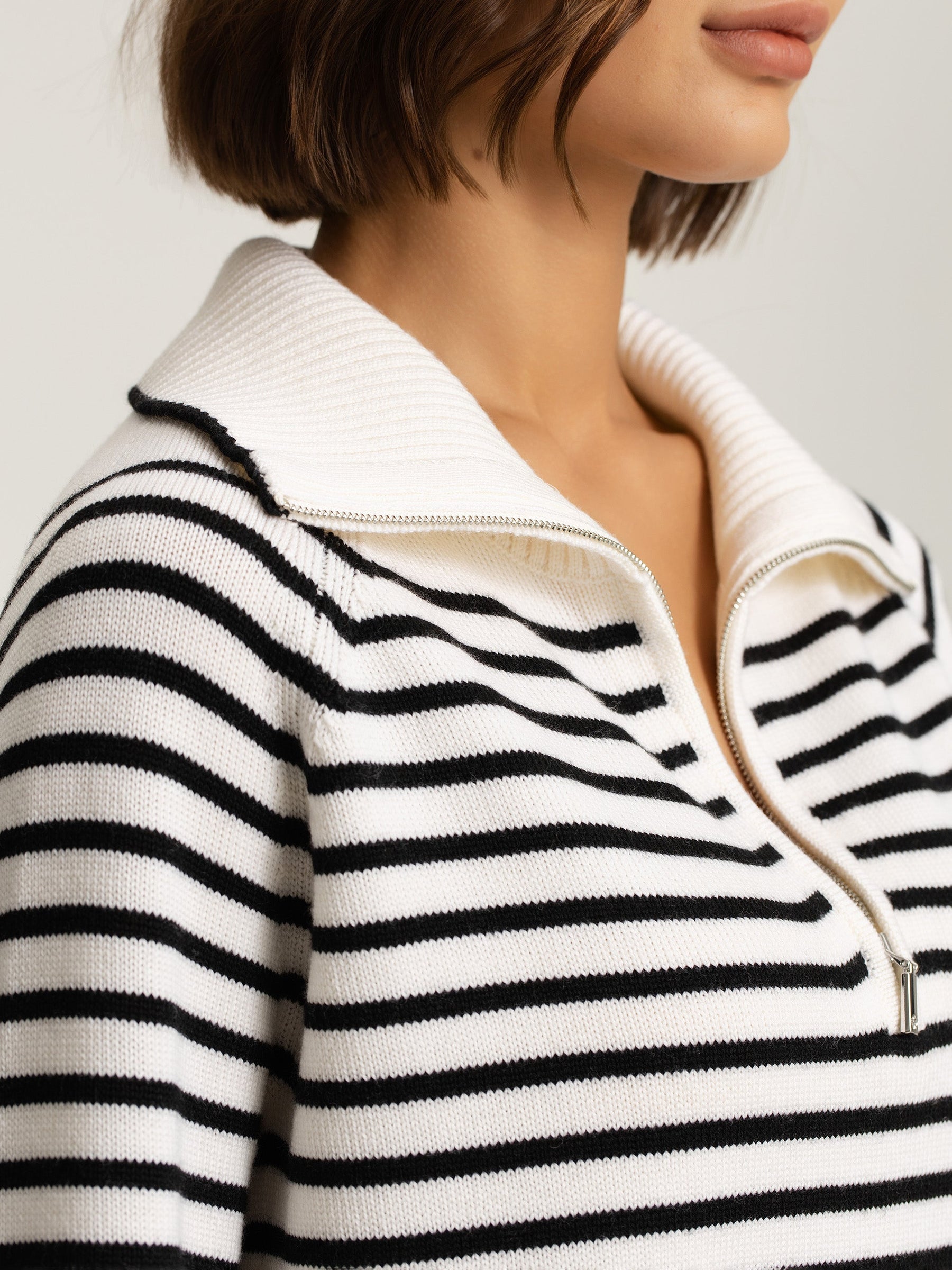 Ines Merino Stripe Quarter-Zip Knit