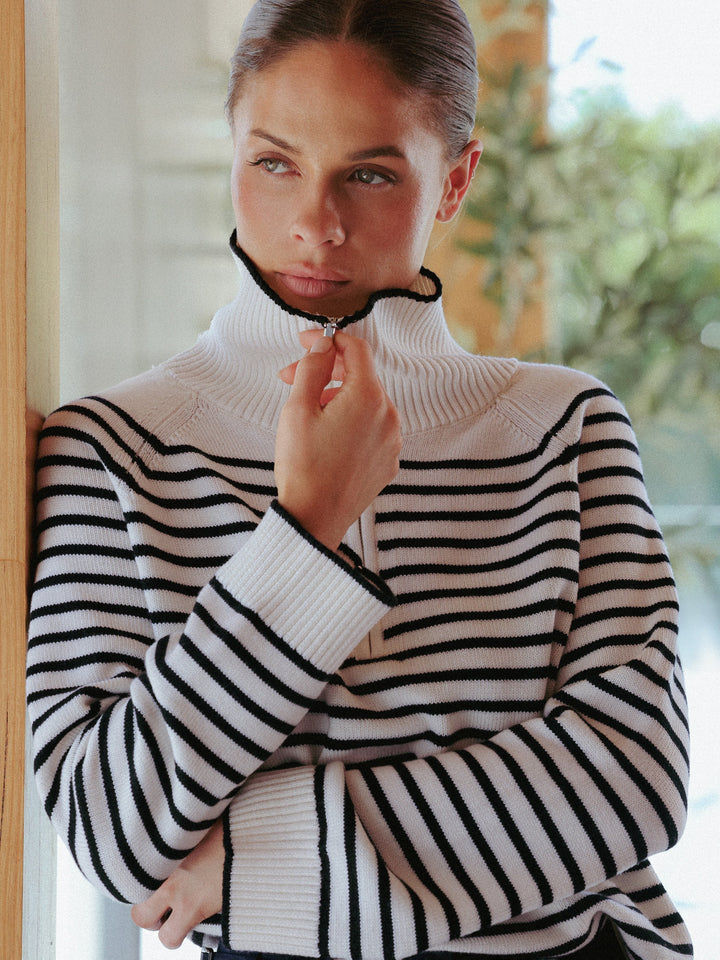 Ines Merino Stripe Quarter-Zip Knit