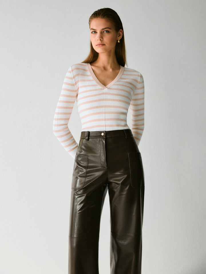 Claremont V-Neck Stripe Wool Knit