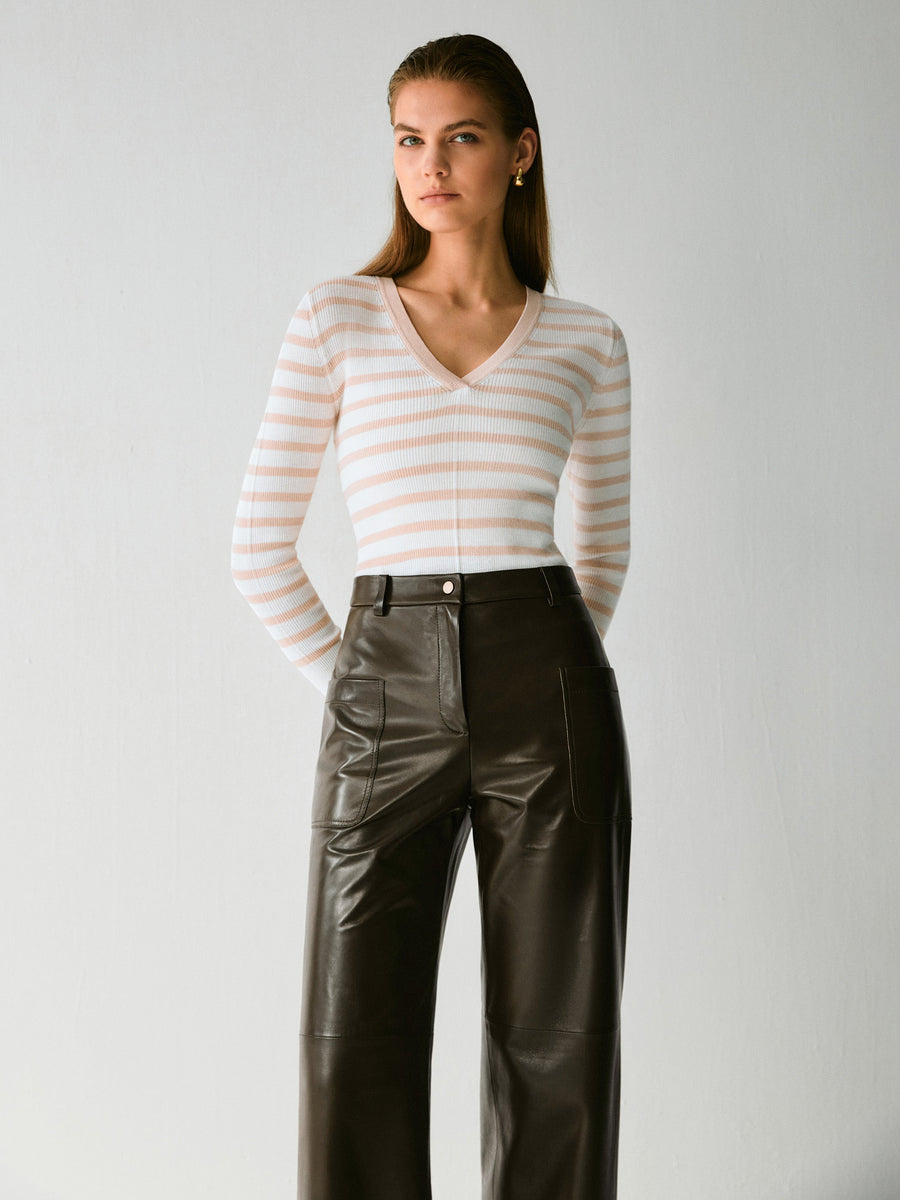 Claremont V-Neck Stripe Wool Knit