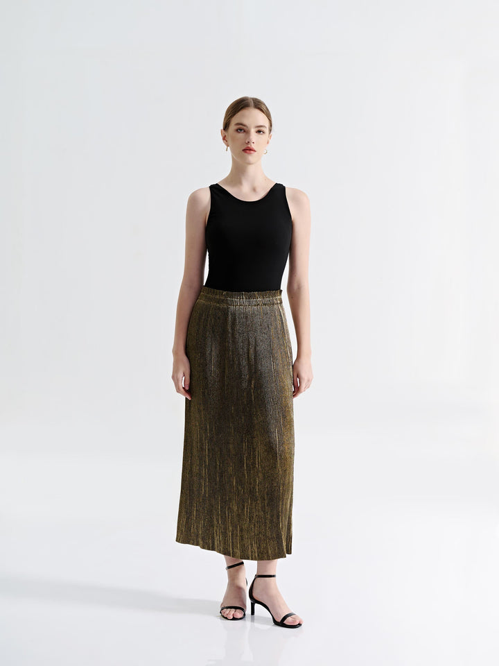 Metallic Pleated Skirt