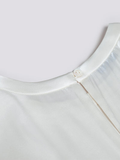 OPEN NECK CAP SLEEVE SILK BLOUSE W/ CHAIN DETAIL