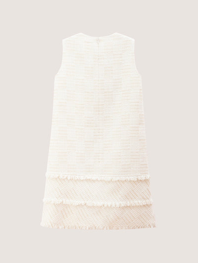 SLEEVELESS TWEED DRESS WITH FRINGE DETAIL