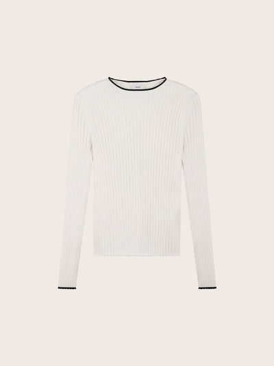 LONG SLEEVE RIB KNIT W/ TRIM DETAIL