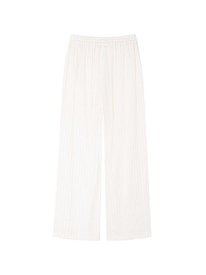 Pinstriped Linen Elastic Waist Suit Pants