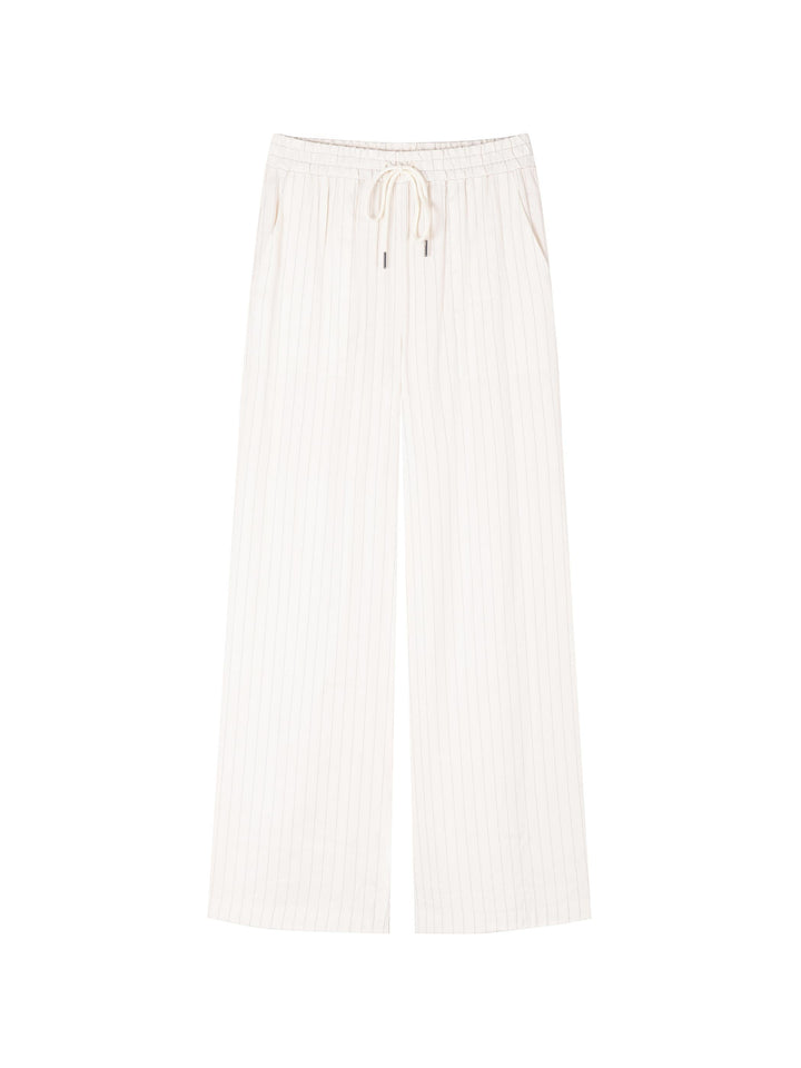 Pinstriped Linen Elastic Waist Suit Pants