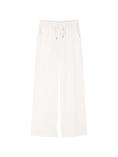 PINSTRIPED LINEN ELASTIC WAIST SUIT PANTS