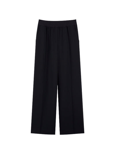 MID WAIST STRAIGHT LEG PANTS W/ ELASTIC WAISTBAND