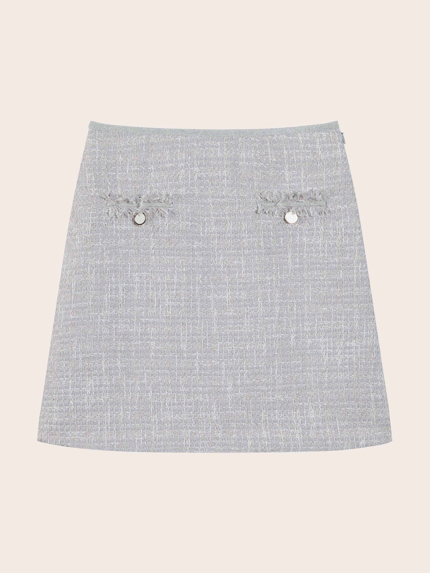 MID WASIT TWEED SKIRT W/ FRONT POCKETS