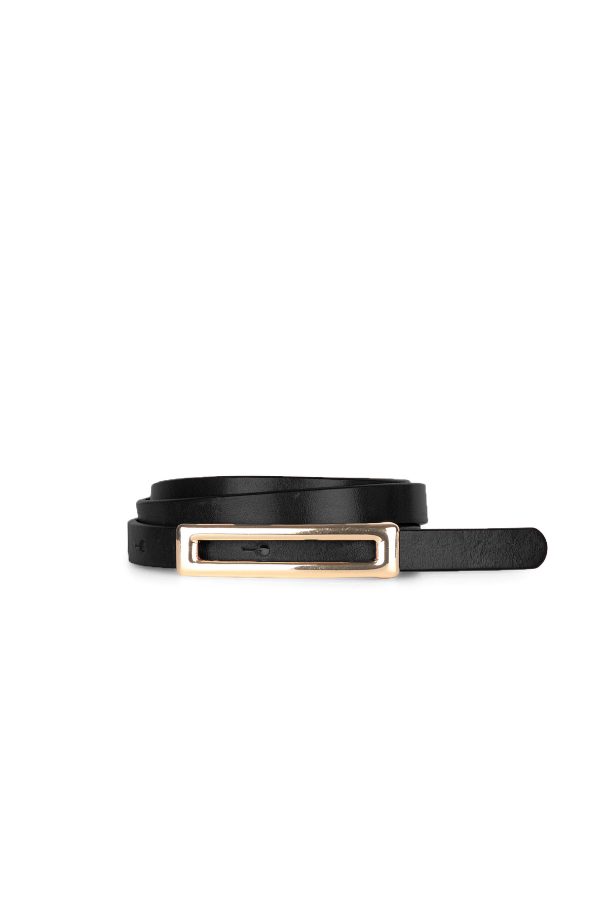 Skinny genuine leather belt with rectangle buckle