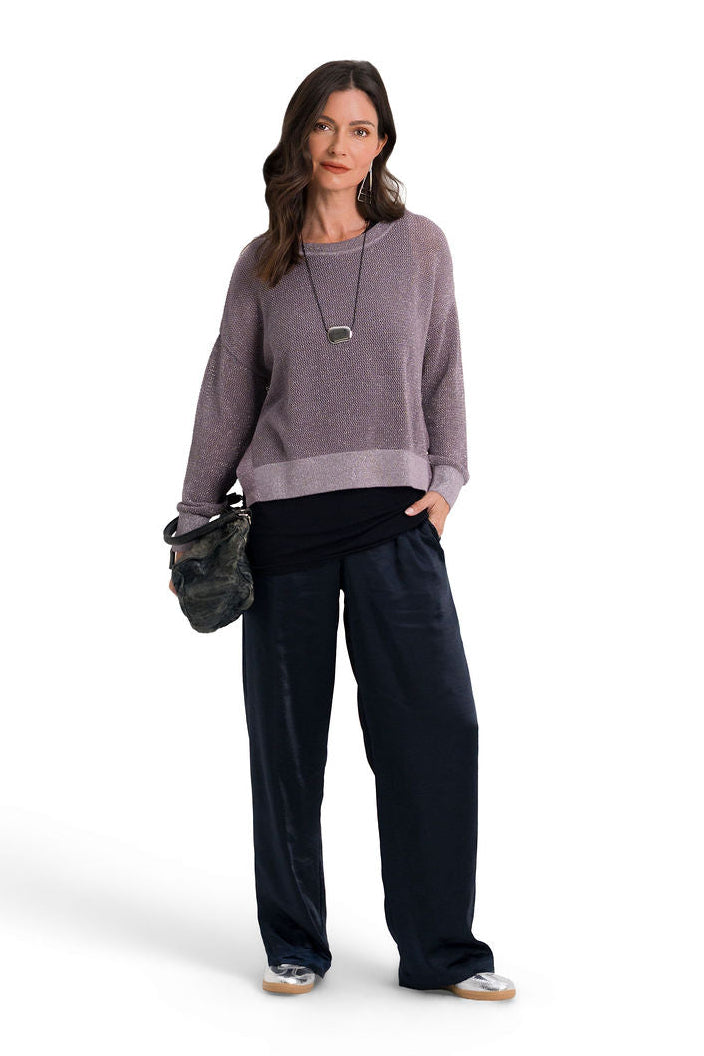 Pima Cotton Metallic Mini Seed Stitch Sweater - Amethyst/Silver