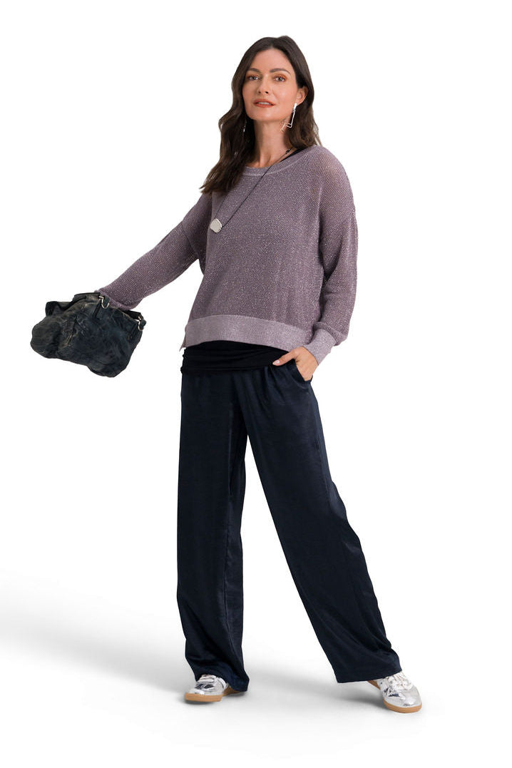 Pima Cotton Metallic Mini Seed Stitch Sweater - Amethyst/Silver