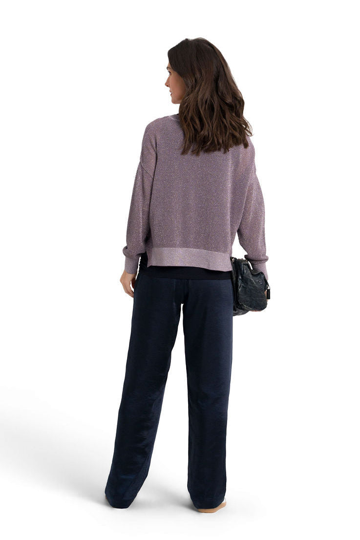 Pima Cotton Metallic Mini Seed Stitch Sweater - Amethyst/Silver