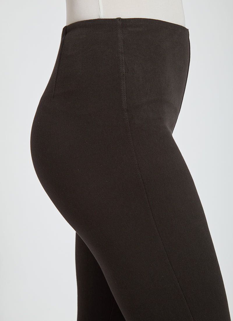 color=Black, waistband detail, cropped denim jean leggings with zipper detail at hem and comfort waistband