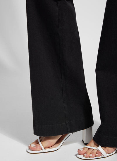 color=Black, hemline detail, denim trouser with smooth fitting easy styling, smoothing waistband 