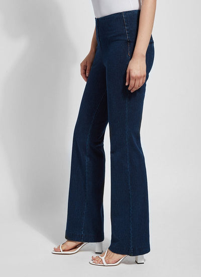 color=Indigo, side, denim trouser with smooth fitting easy styling, smoothing waistband 