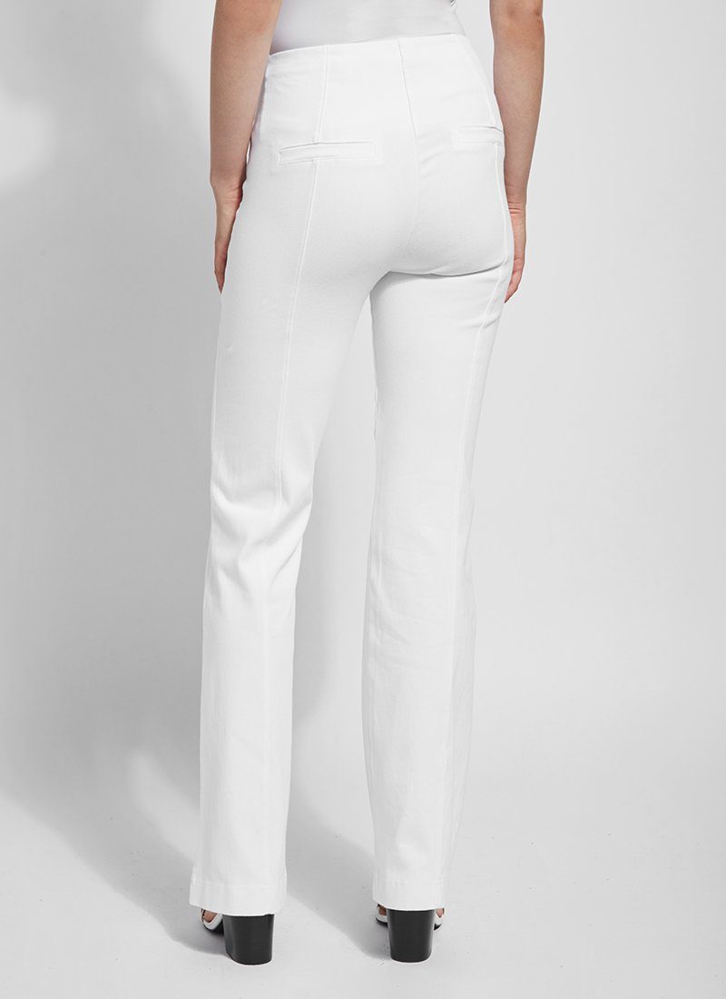 color= White, back view, denim trouser with smooth fitting easy styling, smoothing waistband 